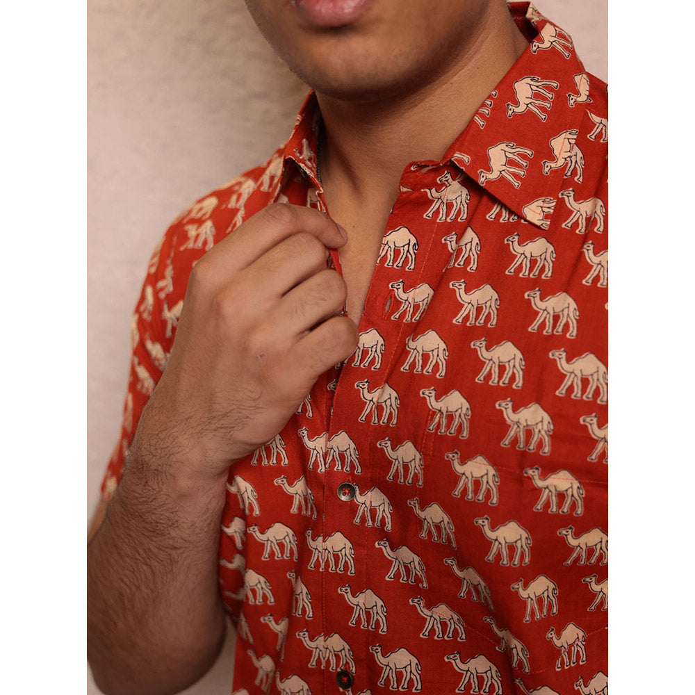 Spring Soul Red Cotton Printed Half Sleeves Shirt
