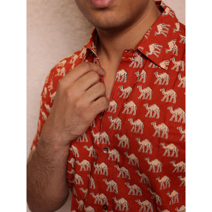 Spring Soul Red Cotton Printed Half Sleeves Shirt