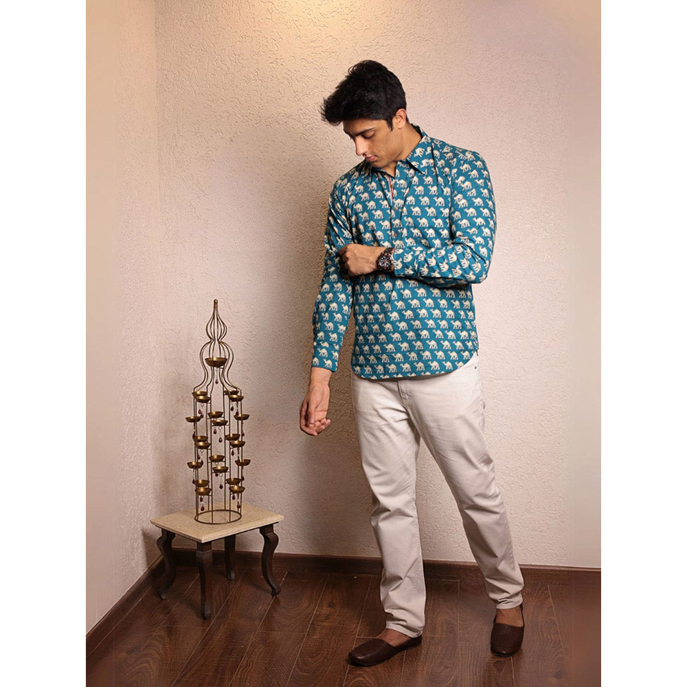 Spring Soul Blue Cotton Printed Full Sleeves Shirt