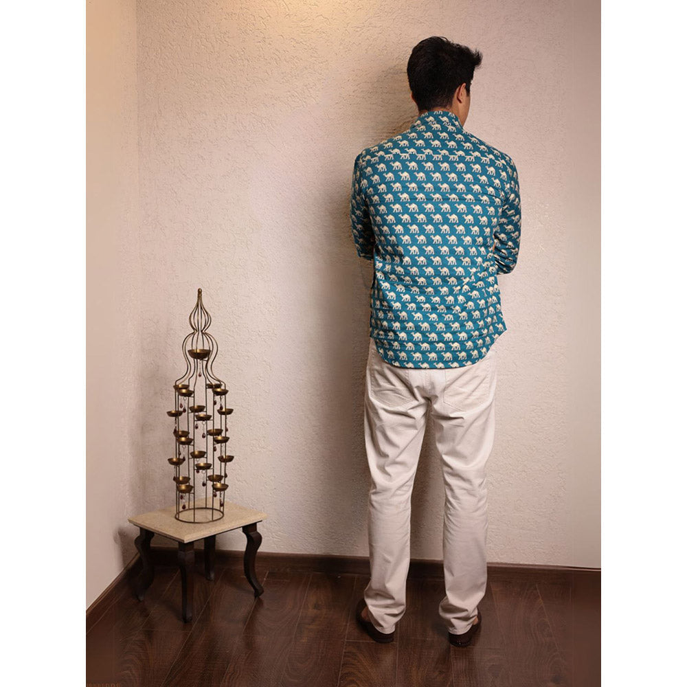 Spring Soul Blue Cotton Printed Full Sleeves Shirt