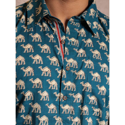 Spring Soul Blue Cotton Printed Full Sleeves Shirt
