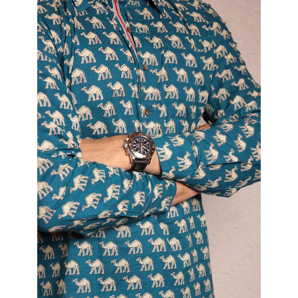 Spring Soul Blue Cotton Printed Full Sleeves Shirt