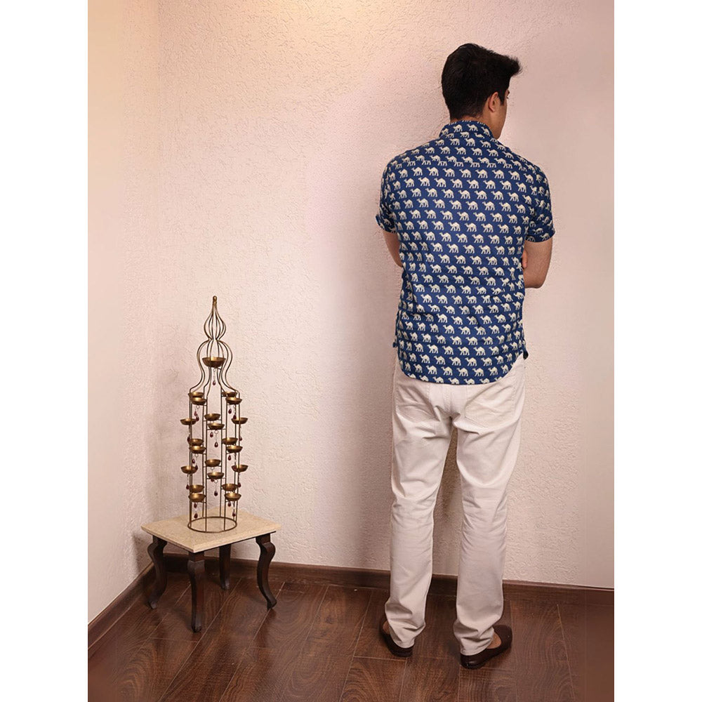 Spring Soul Blue Cotton Printed Half Sleeves Shirt