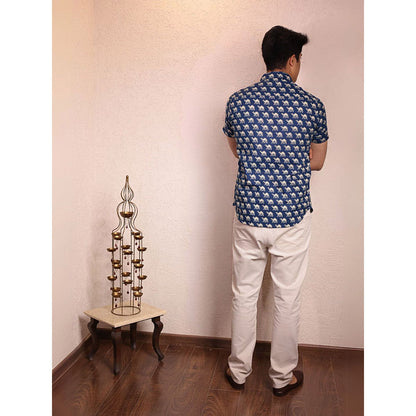 Spring Soul Blue Cotton Printed Half Sleeves Shirt