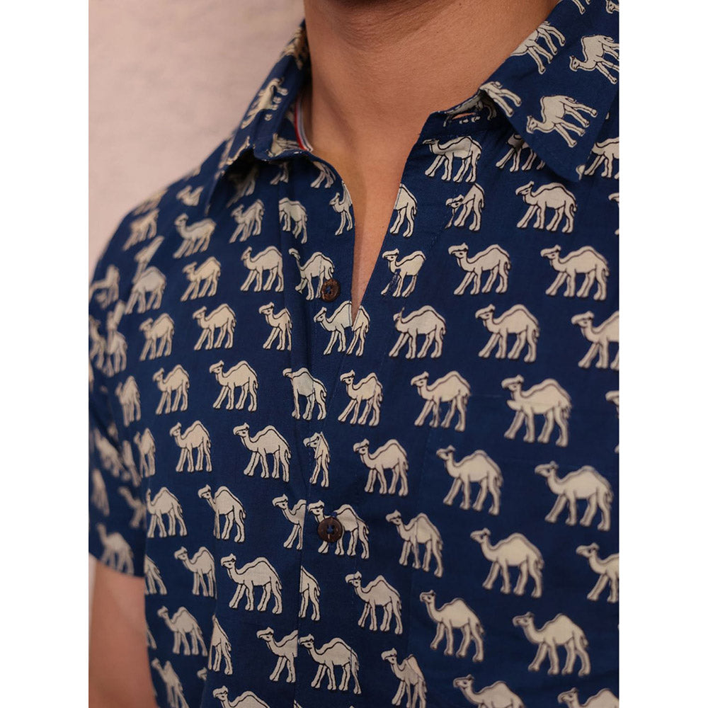 Spring Soul Blue Cotton Printed Half Sleeves Shirt
