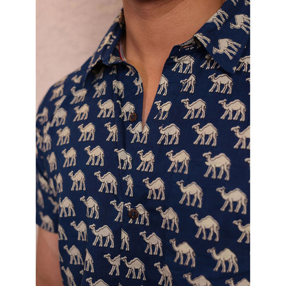 Spring Soul Blue Cotton Printed Half Sleeves Shirt