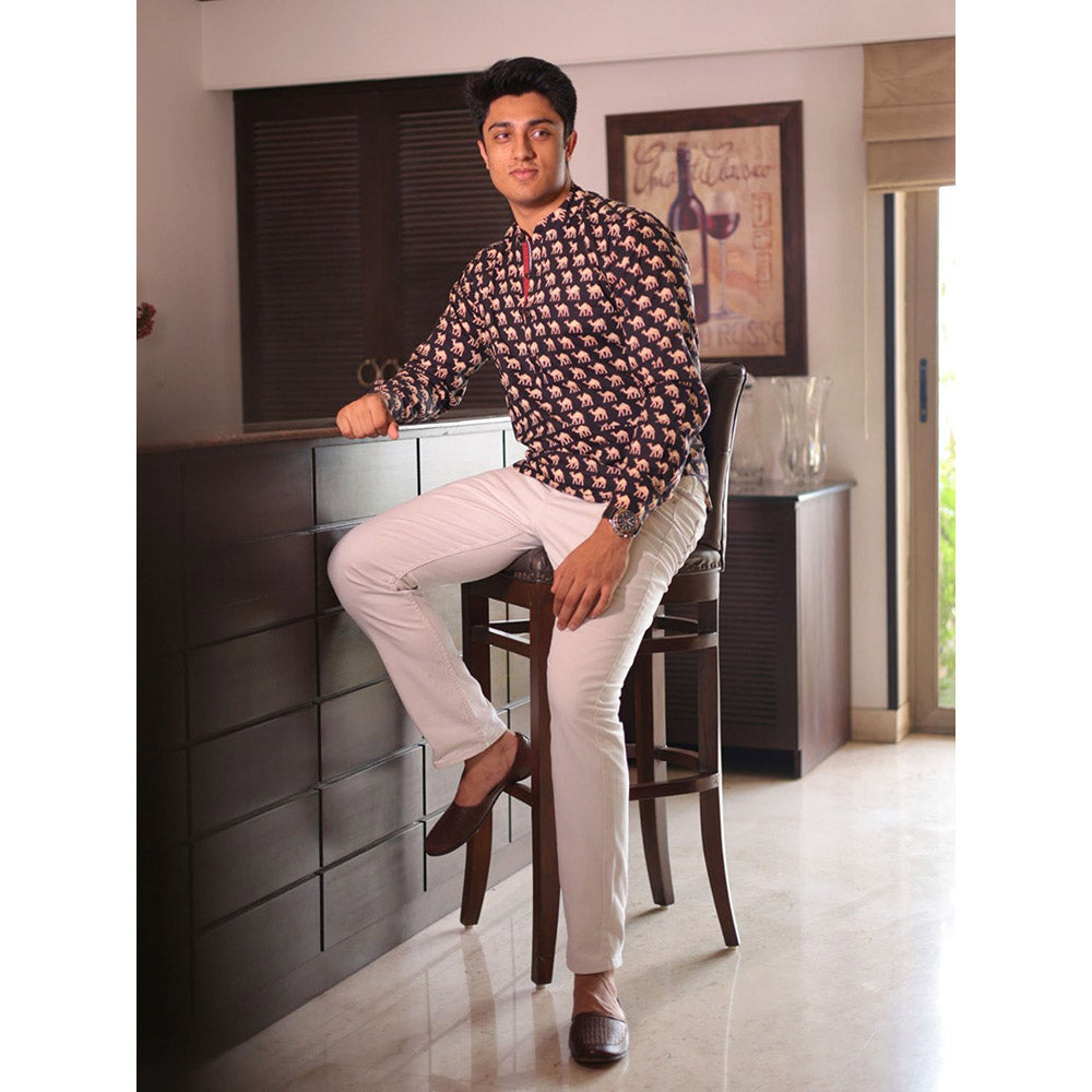 Spring Soul Brown Cotton Printed Full Sleeves Shirt