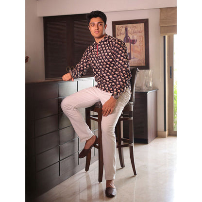 Spring Soul Brown Cotton Printed Full Sleeves Shirt