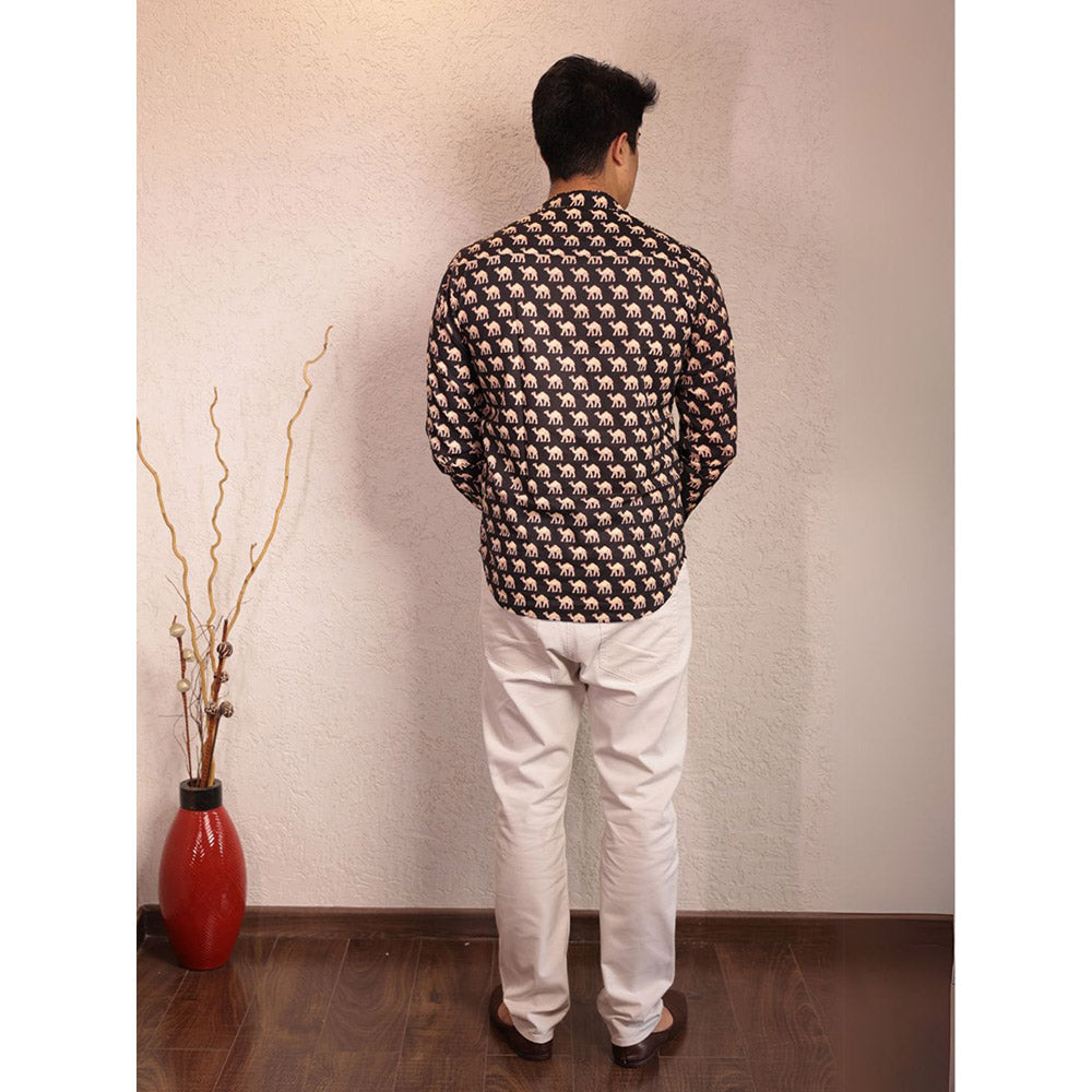 Spring Soul Brown Cotton Printed Full Sleeves Shirt