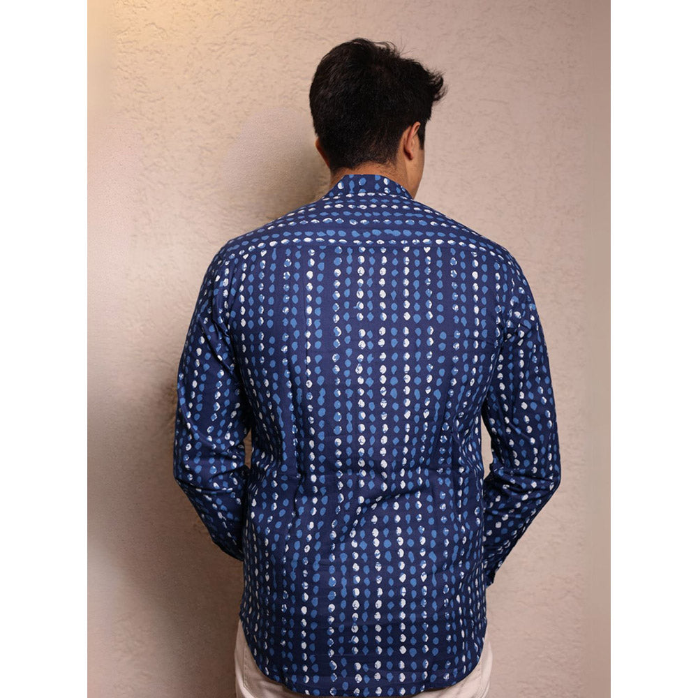 Spring Soul Navy Blue Cotton Printed Full Sleeves Shirt