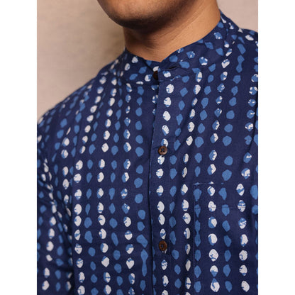 Spring Soul Navy Blue Cotton Printed Full Sleeves Shirt