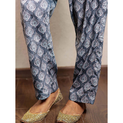 Spring Soul Blue Ombre Embroidered Micro Velvet Kurta With Printed Velvet Pant (Set of 2)