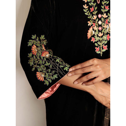 Spring Soul Black Hand Embroidered Velvet Kurta With Salwar (Set of 2)