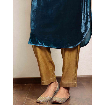 Spring Soul Teal Hand Embroidered Velvet Kurta with Exaggerated Sleeve
