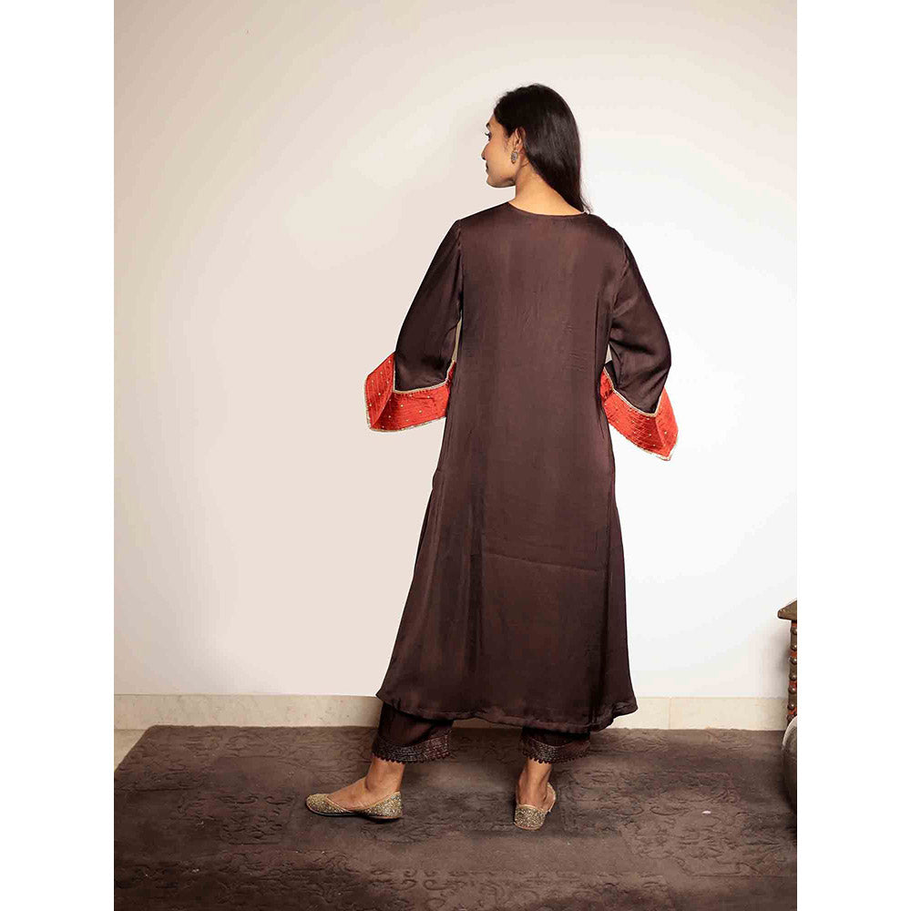 Spring Soul Brown Hand Embroidered Kurta with Zari Detailing