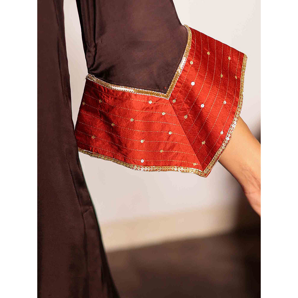 Spring Soul Brown Hand Embroidered Kurta with Zari Detailing