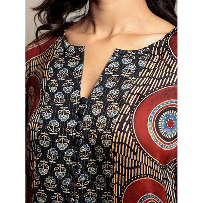 Spring Soul Maroon Ajrakh Printed Asymmetric Kurta