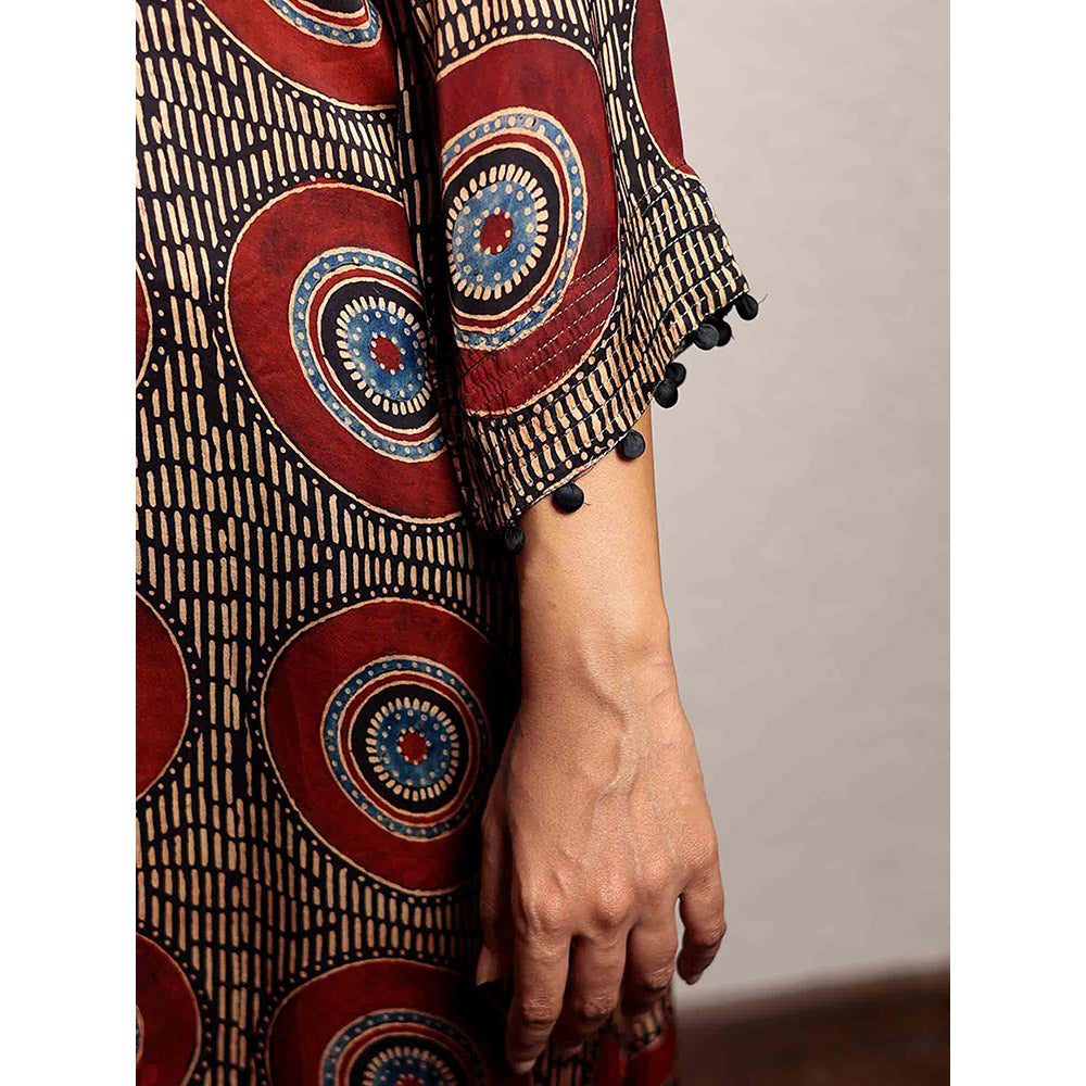 Spring Soul Maroon Ajrakh Printed Asymmetric Kurta