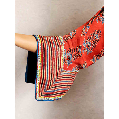 Spring Soul Red Ajrakh Printed Modal Silk Kurta with Bell Sleeves