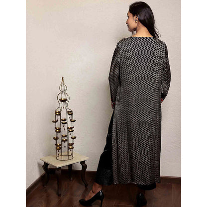 Spring Soul Black Hand Embroidered Zig Zag Modal Silk Kurta