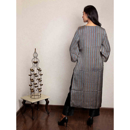 Spring Soul Multicolored Hand Embroidered Striped Modal Silk Kurta