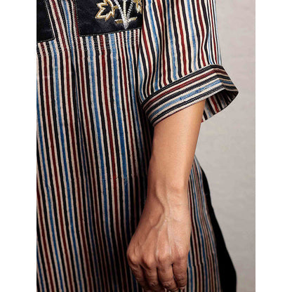 Spring Soul Multicolored Hand Embroidered Striped Modal Silk Kurta