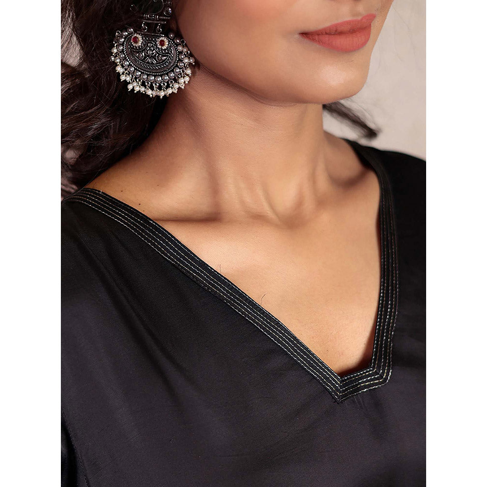 Spring Soul Black Sheer Dragonfly Modal Kurta with Pant (Set of 2)