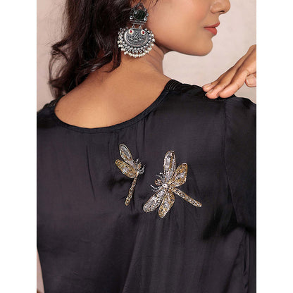 Spring Soul Black Sheer Dragonfly Modal Kurta with Pant (Set of 2)