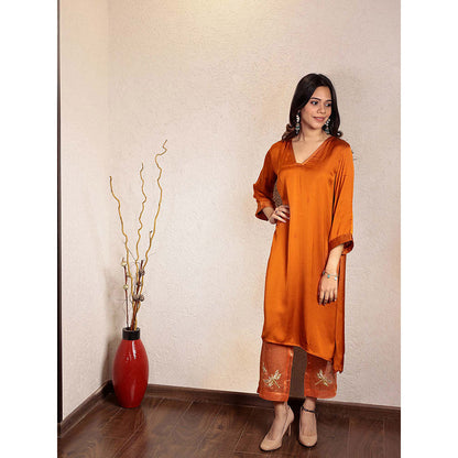 Spring Soul Orange Sheer Dragonfly Modal Kurta with Pant (Set of 2)
