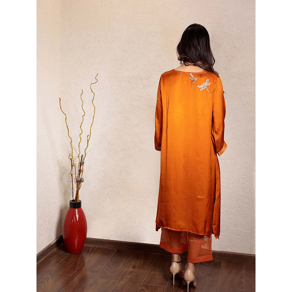 Spring Soul Orange Sheer Dragonfly Modal Kurta with Pant (Set of 2)