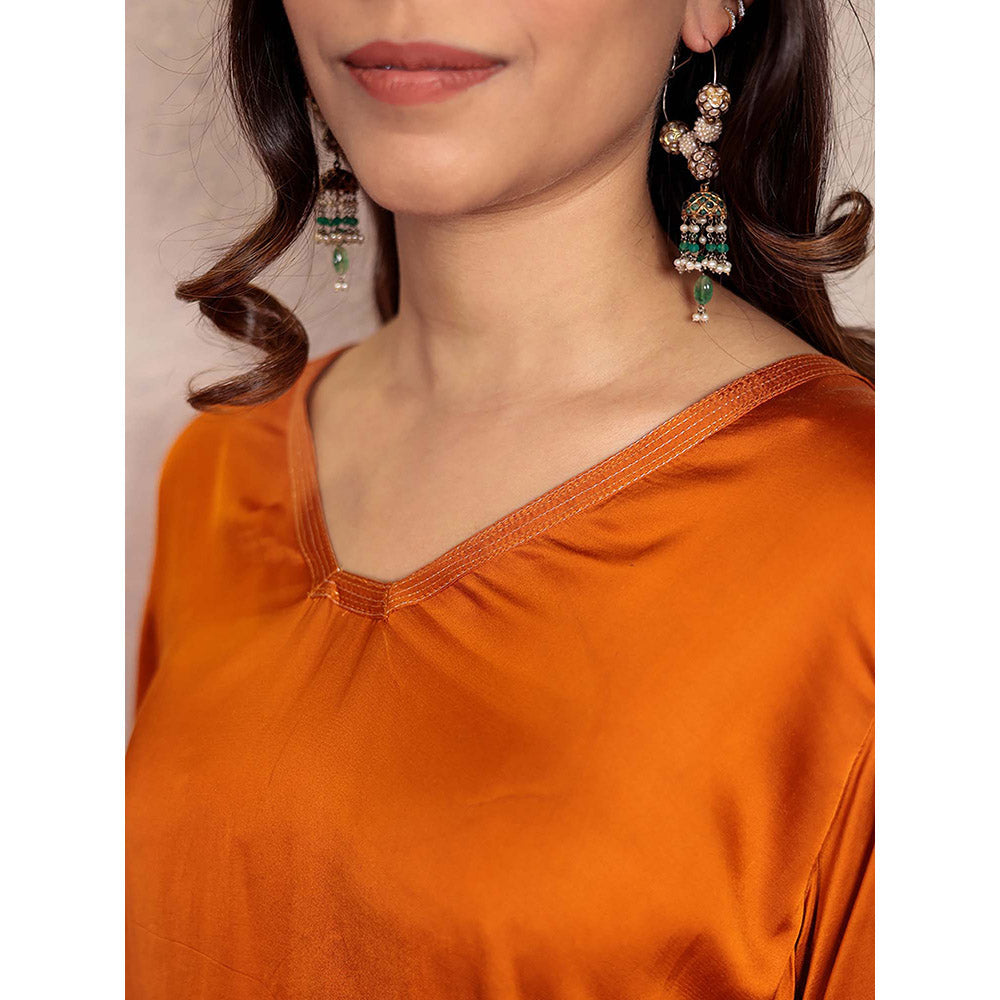 Spring Soul Orange Sheer Dragonfly Modal Kurta with Pant (Set of 2)