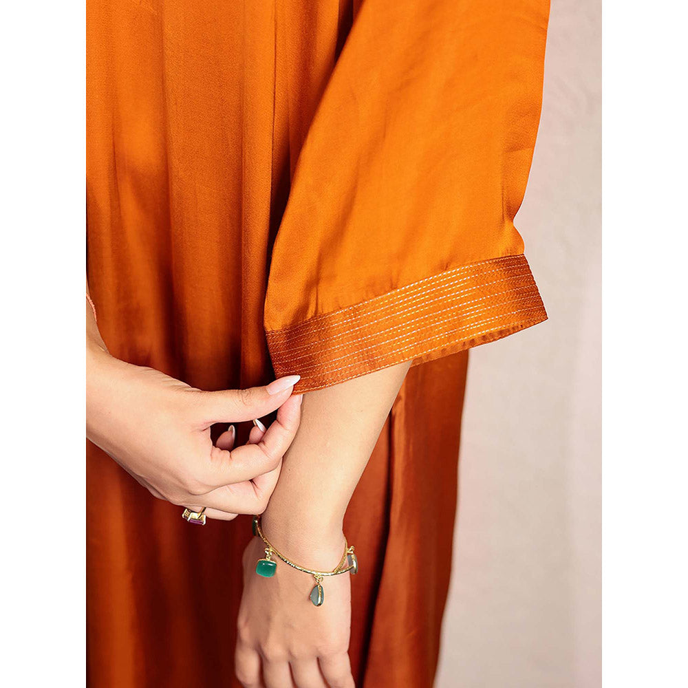 Spring Soul Orange Sheer Dragonfly Modal Kurta with Pant (Set of 2)