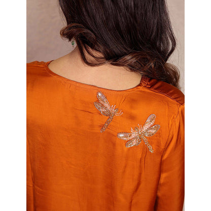 Spring Soul Orange Sheer Dragonfly Modal Kurta with Pant (Set of 2)