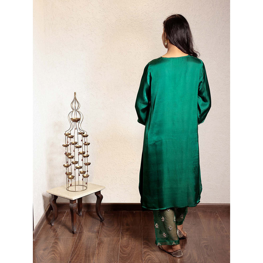 Spring Soul Dark Green Sheer Buta Modal Kurta with Pant (Set of 2)