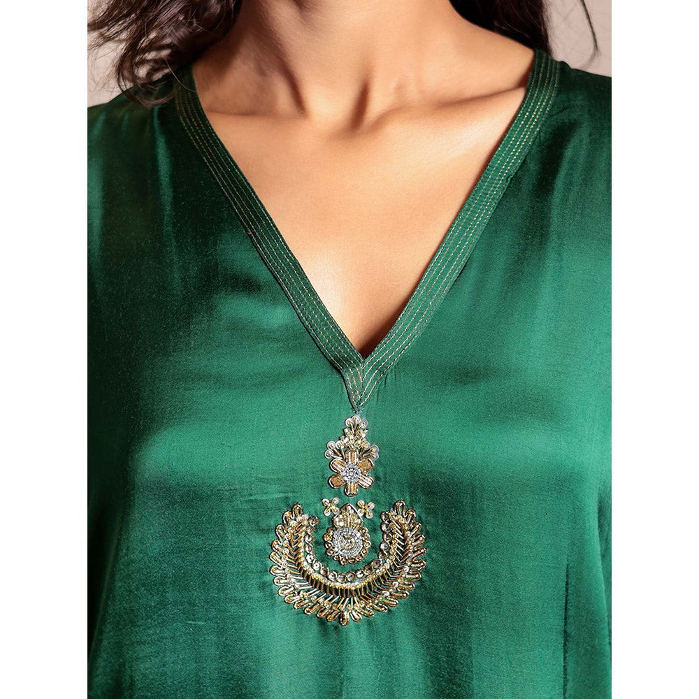 Spring Soul Dark Green Sheer Buta Modal Kurta with Pant (Set of 2)