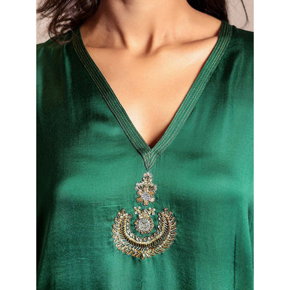 Spring Soul Dark Green Sheer Buta Modal Kurta with Pant (Set of 2)
