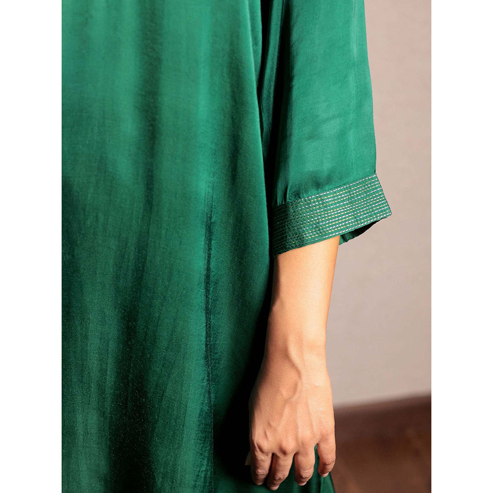 Spring Soul Dark Green Sheer Buta Modal Kurta with Pant (Set of 2)