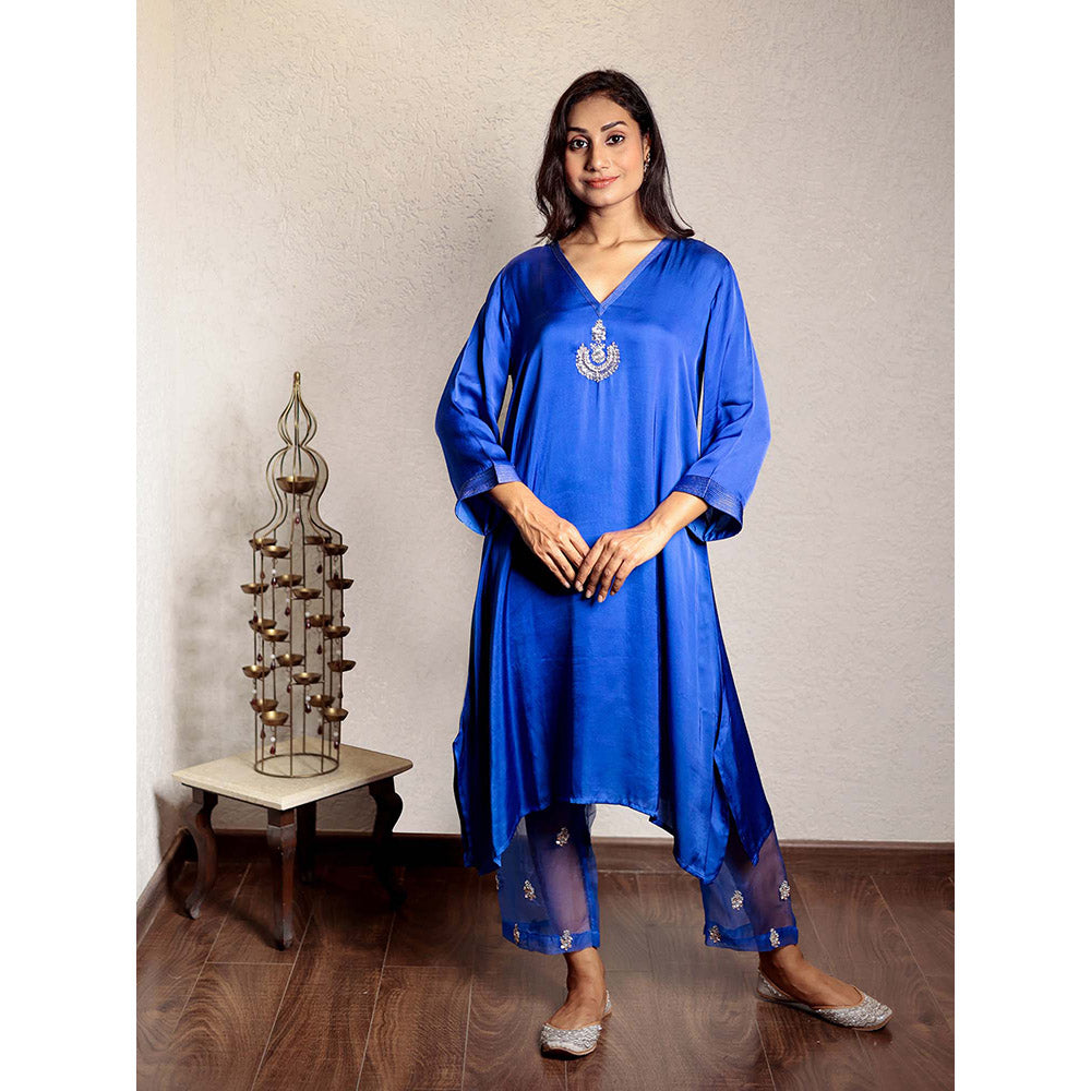 Spring Soul Blue Sheer Buta Modal Kurta with Pant (Set of 2)