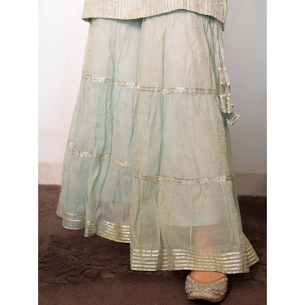Spring Soul Aqua Green Metallic Sharara with Kurta and Dupatta (Set of 3)