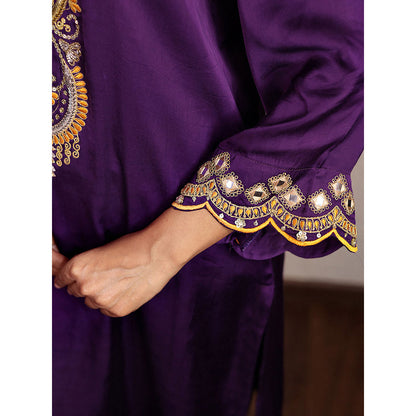 Spring Soul Purple Modal Silk Embroidered Kurta and Pant with Organza Dupatta (Set of 3)