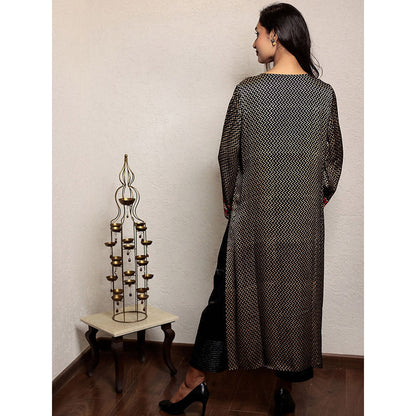 Spring Soul Black Hand Embroidered Zig Zag Modal Silk Kurta and Pant (Set of 2)