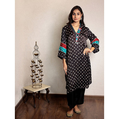 Spring Soul Black Bandhani Kurta and Pant with Thread Work (Set of 2)