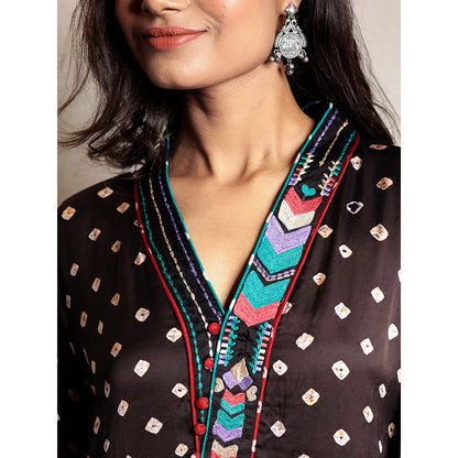Spring Soul Black Bandhani Kurta and Pant with Thread Work (Set of 2)
