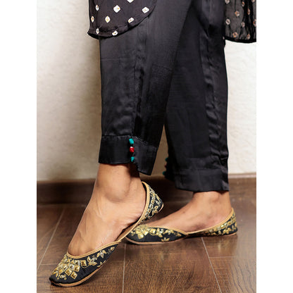 Spring Soul Black Bandhani Kurta and Pant with Thread Work (Set of 2)