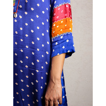 Spring Soul Blue Bandhani Kurta and Pant with Thread Work (Set of 2)