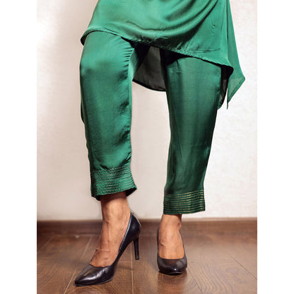 Spring Soul Green Asymmetric Modal Silk Kurta and Pant with Ajrakh Yoke Detailing (Set of 2)