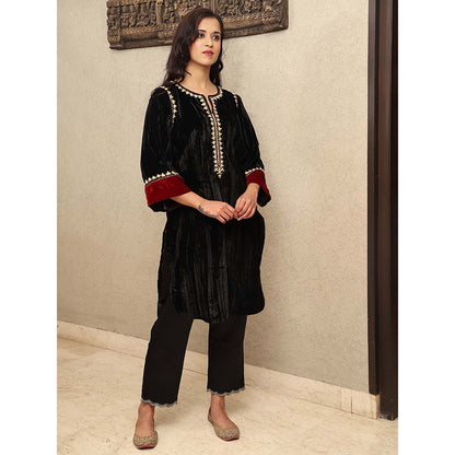 Spring Soul Black Crushed Velvet Embroidered Kurta
