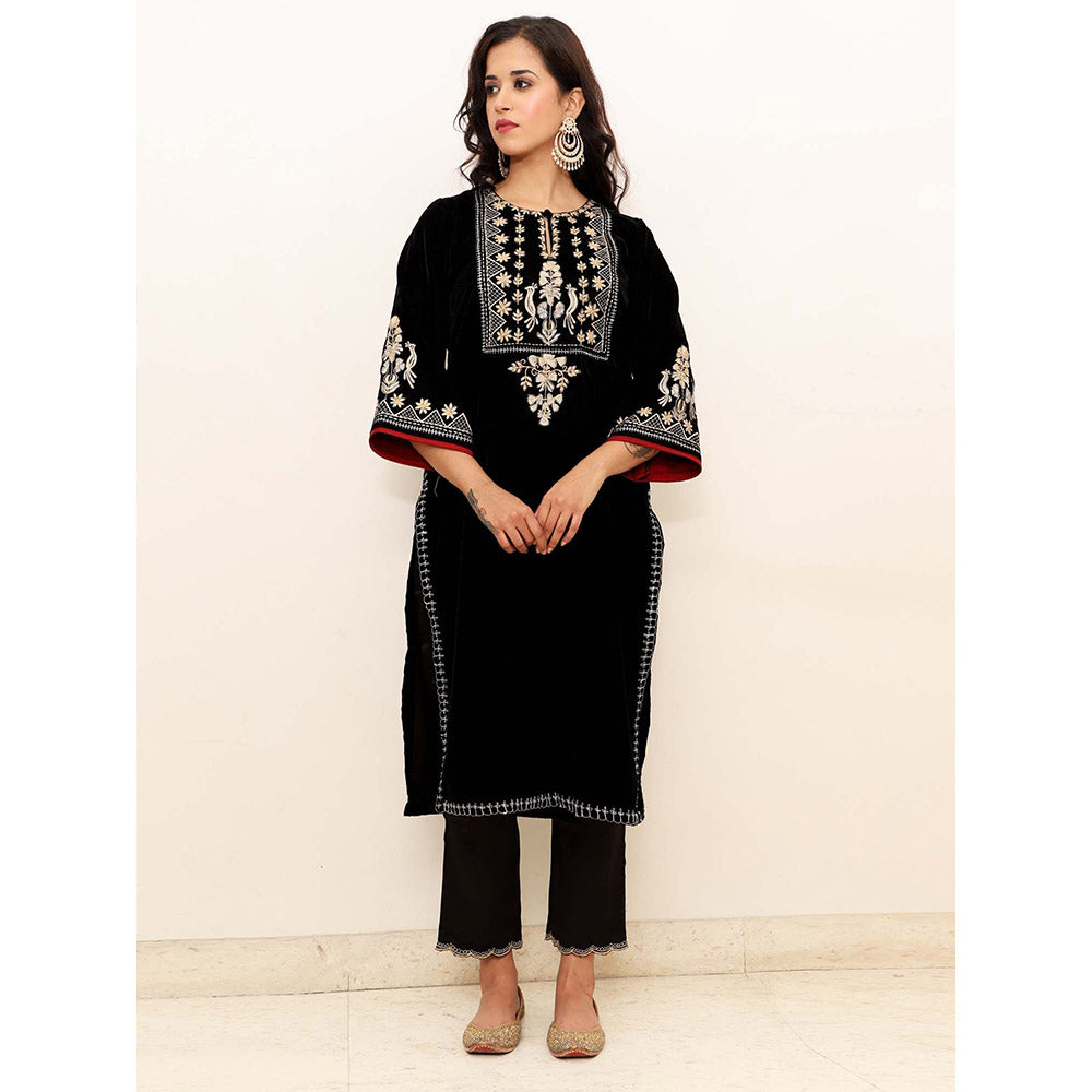 Spring Soul Black Embroidered Velvet Kurta