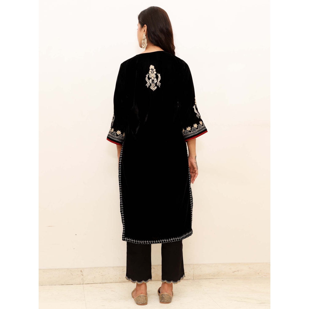Spring Soul Black Embroidered Velvet Kurta