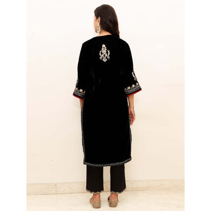 Spring Soul Black Embroidered Velvet Kurta